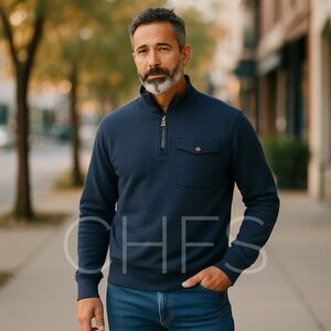 FRYE And Co 1/4 Zip Men’s Long Sleeve Navy Blue Blended Sweater Size 4XL